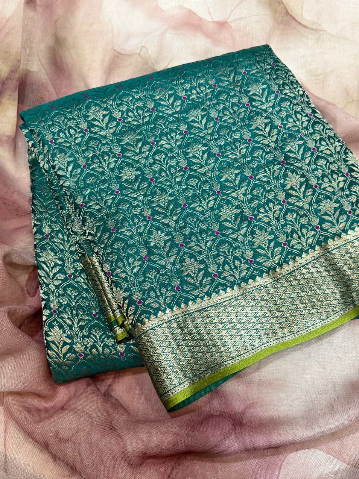 Mysore Brocade Crepe Silk Saree With Meenakari Weave