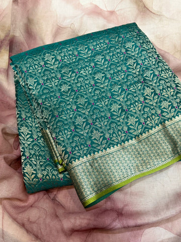 Mysore Brocade Crepe Silk Saree With Meenakari Weave