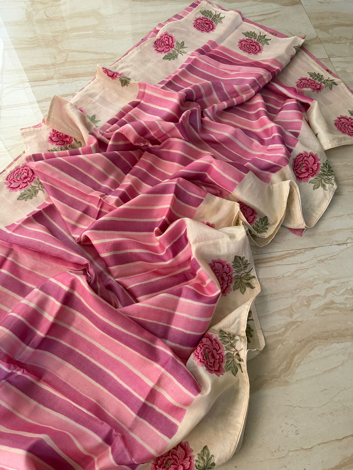 Tussar Silk Hand Brush Dye Saree with Cross Stitch Embroidery Buta