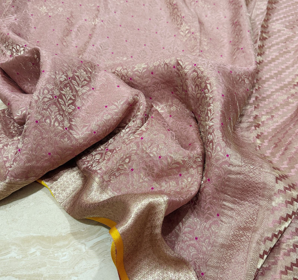 Pure Mysore Brocade Crepe Silk Saree With Meenakari Weave