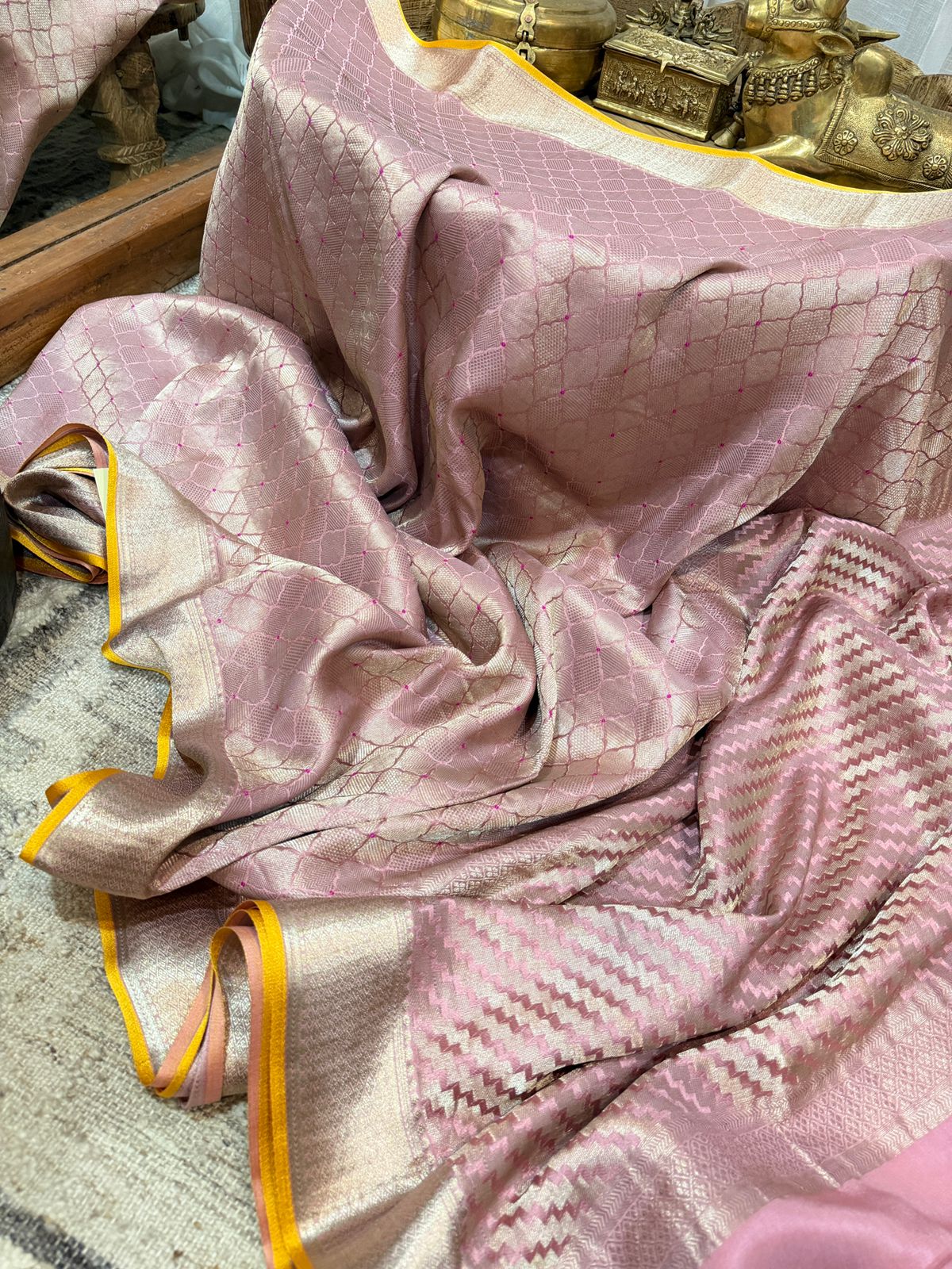 Pure Mysore Brocade Crepe Silk Saree With Meenakari Weave