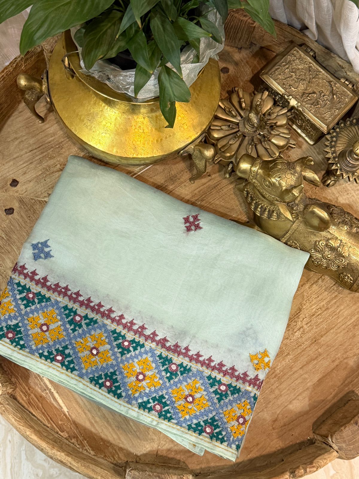Elegant Organza Saree with Hand Kutch Embroidery