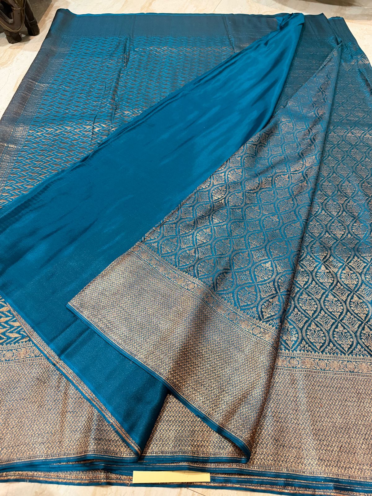 Pure Mysore Brocade Crepe Silk Saree With Antiq Zari Weave