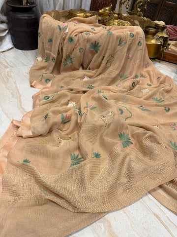 Pure Crush Tissue Georgette Saree With Machine Embroidery