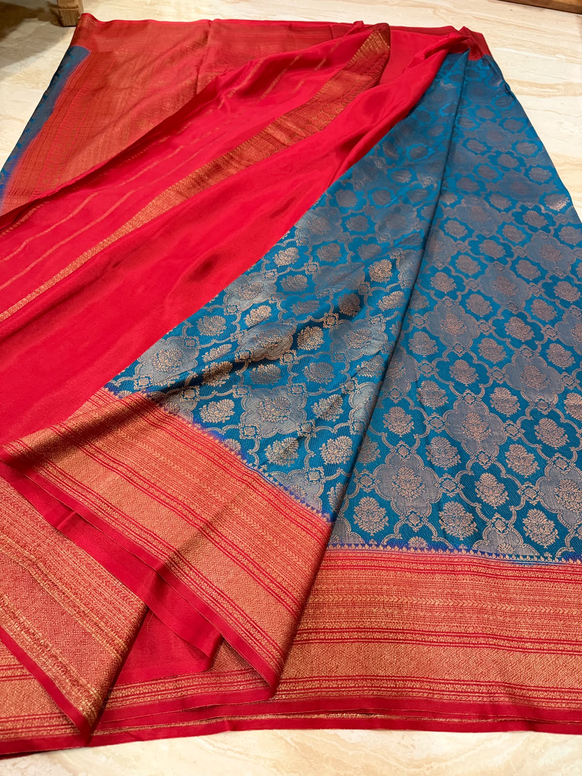 Pure Mysore Brocade Crepe Silk Saree With Antiq Zari Weave
