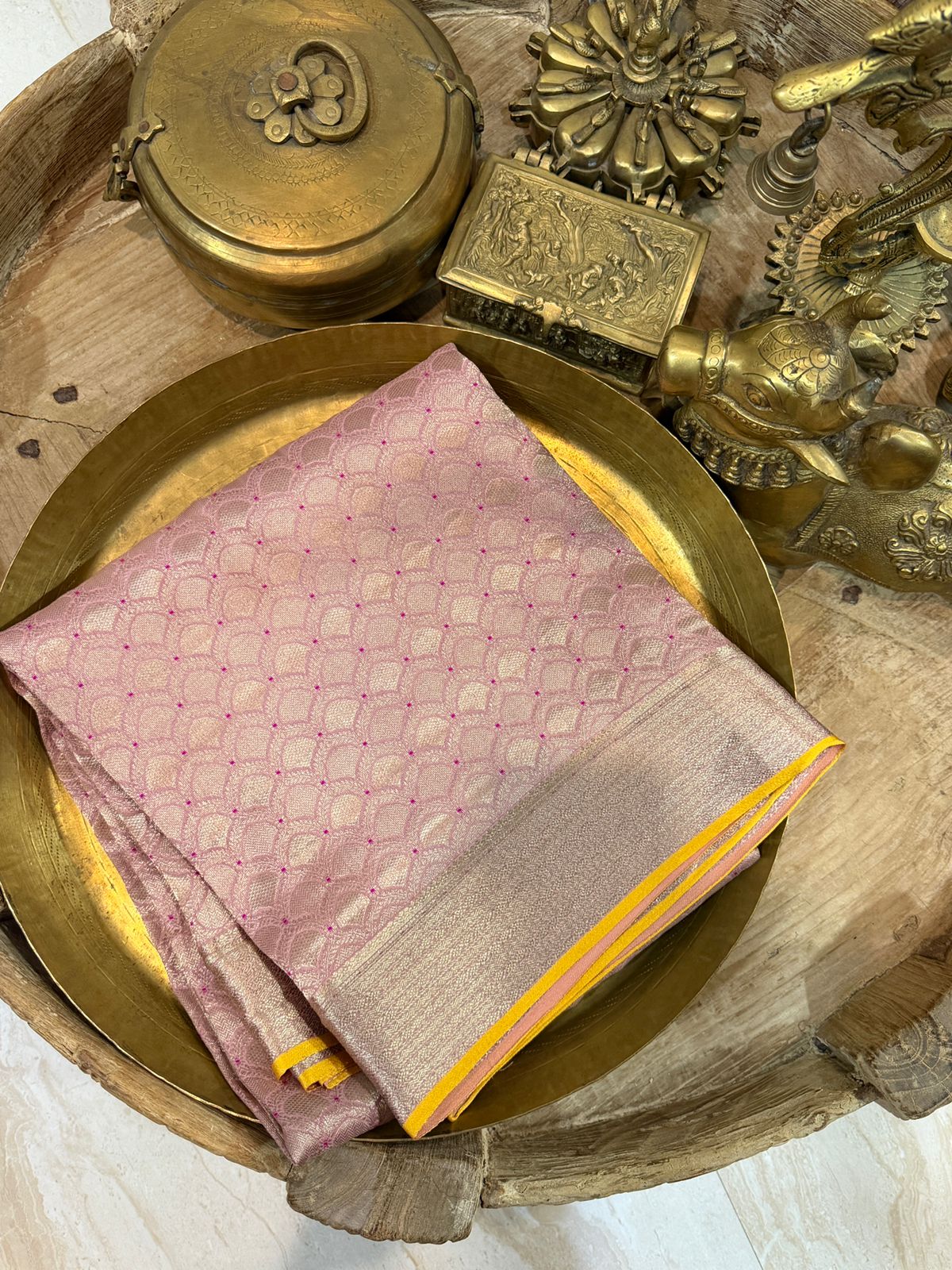 Pure Mysore Brocade Crepe Silk Saree With Meenakari Weave