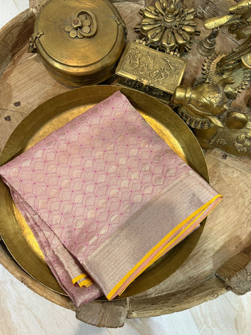 Pure Mysore Brocade Crepe Silk Saree With Meenakari Weave