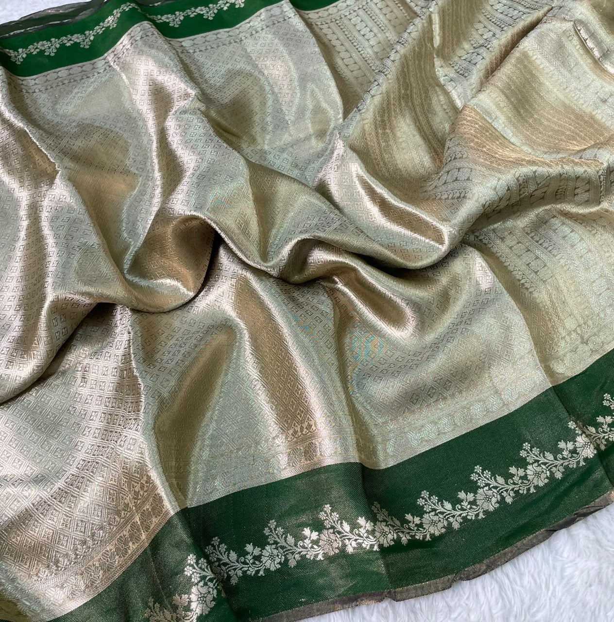 Banarasi Soft Brocade Tissue Silk Saree With Satin Patta Border