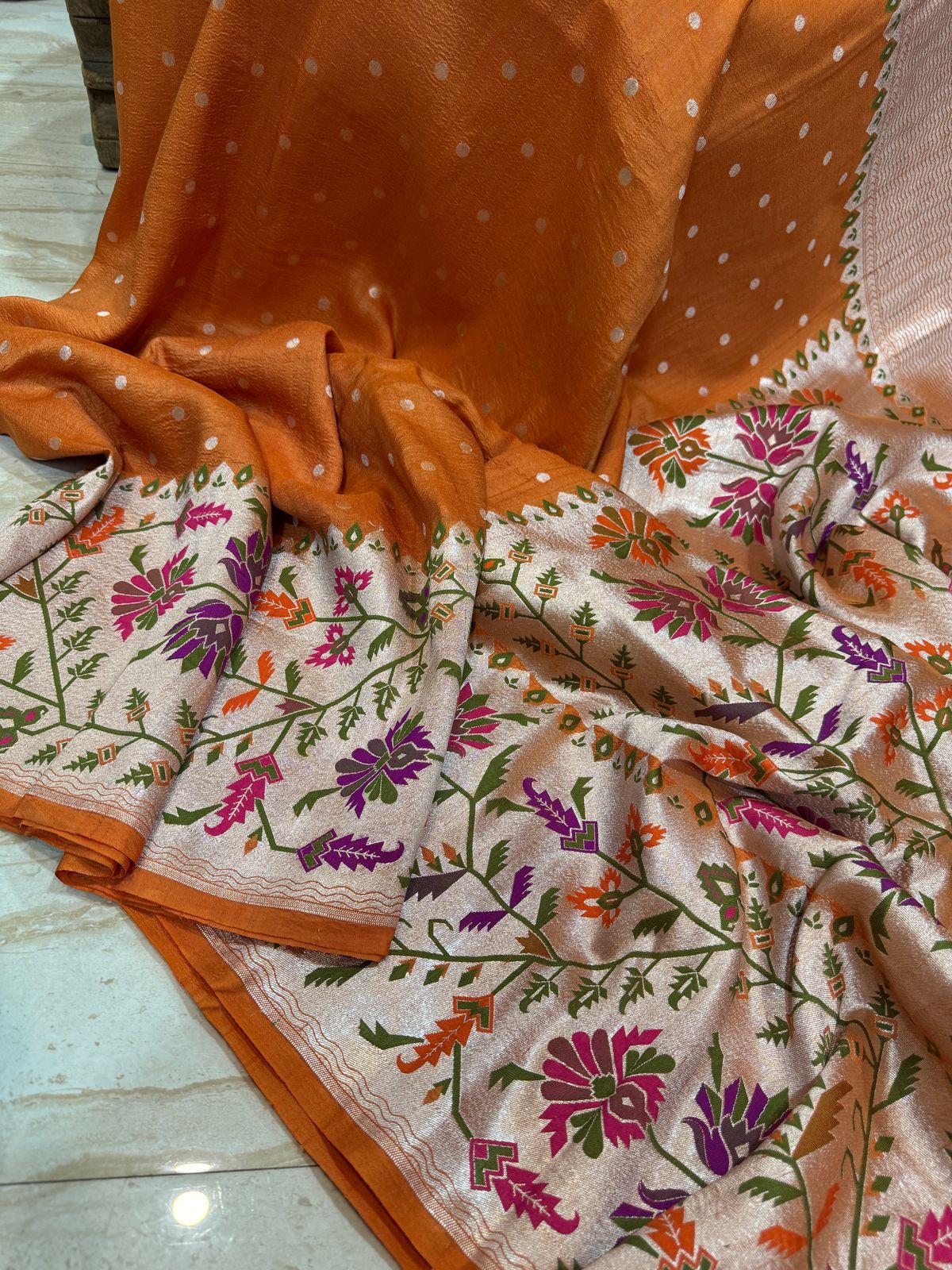 Pure Tussar Georgette Banarasi Saree with Paithani Weave