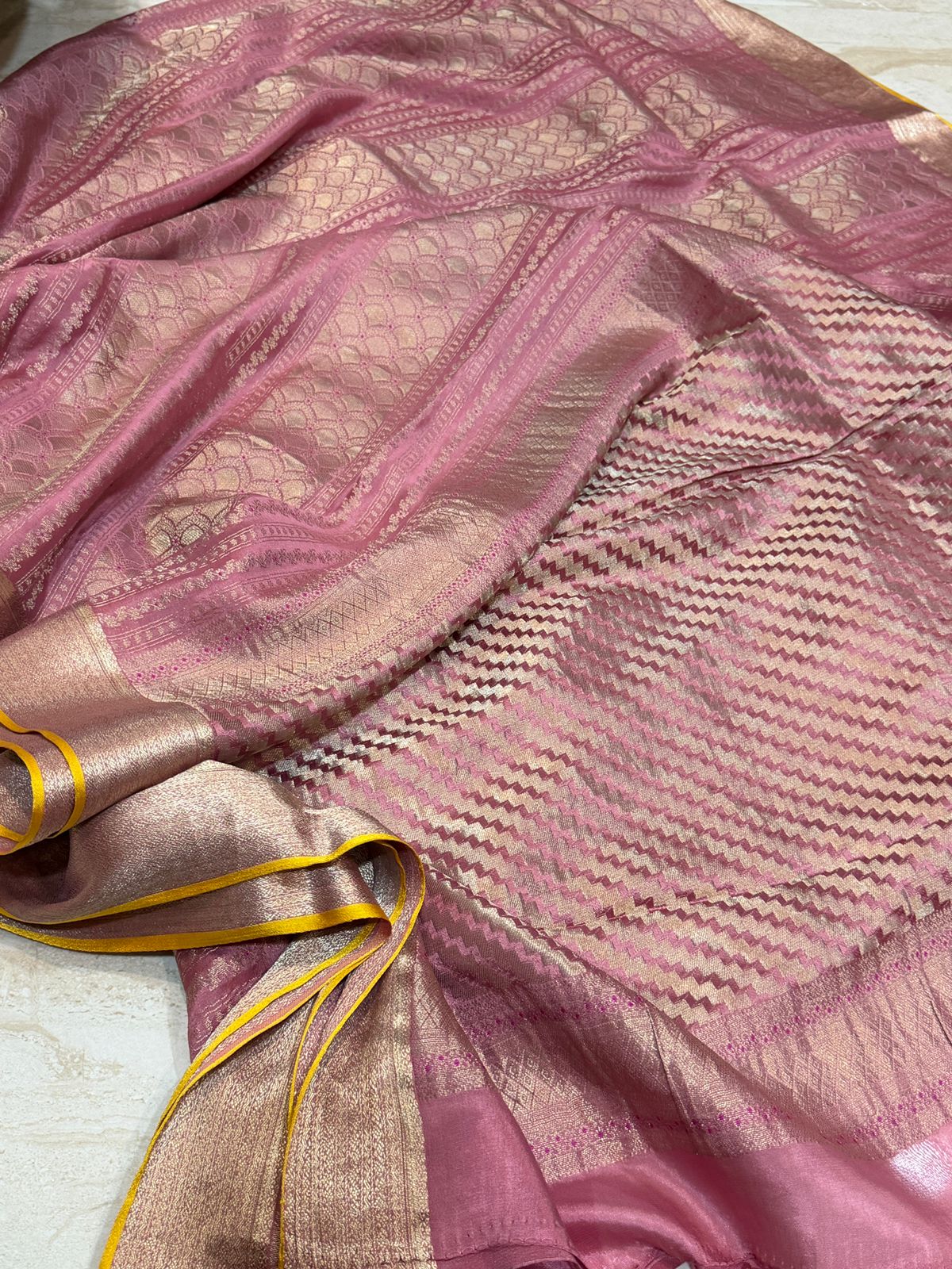 Pure Mysore Brocade Crepe Silk Saree With Meenakari Weave