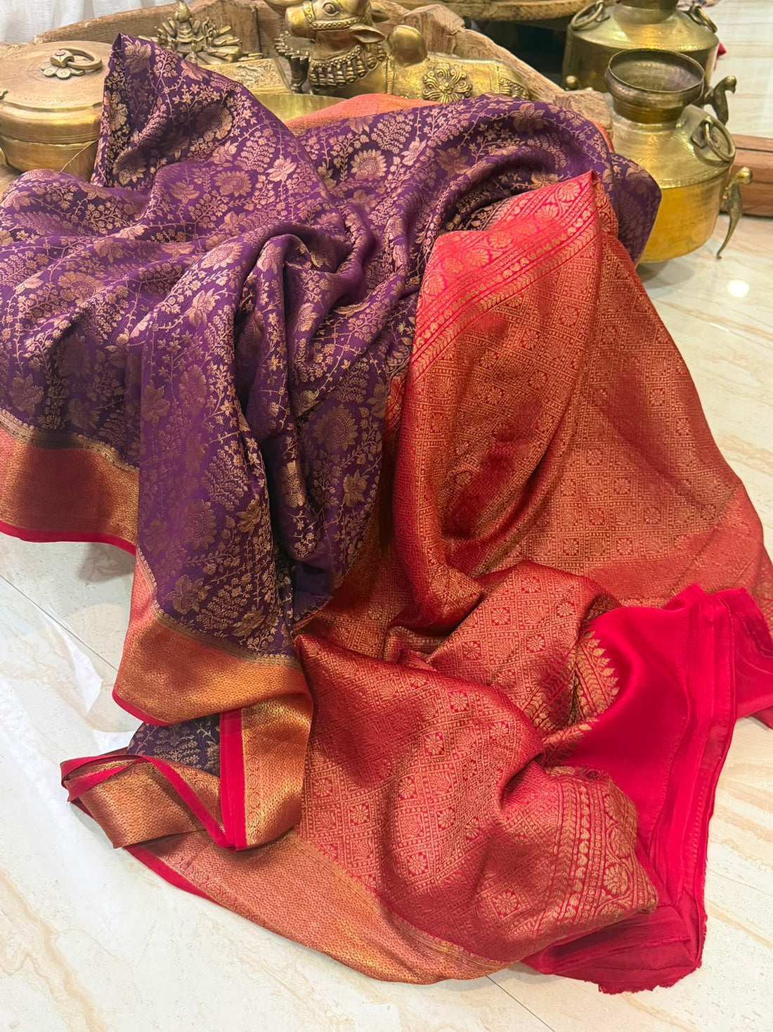 Mysore Brocade Crepe Silk Saree with Antique Zari Weave – Chap Dye