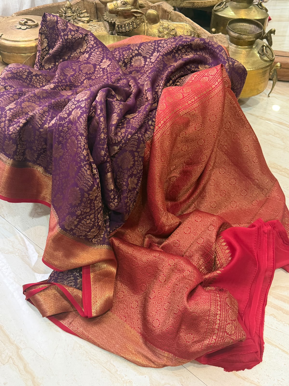 Mysore Brocade Crepe Silk Saree with Antique Zari Weave – Chap Dye