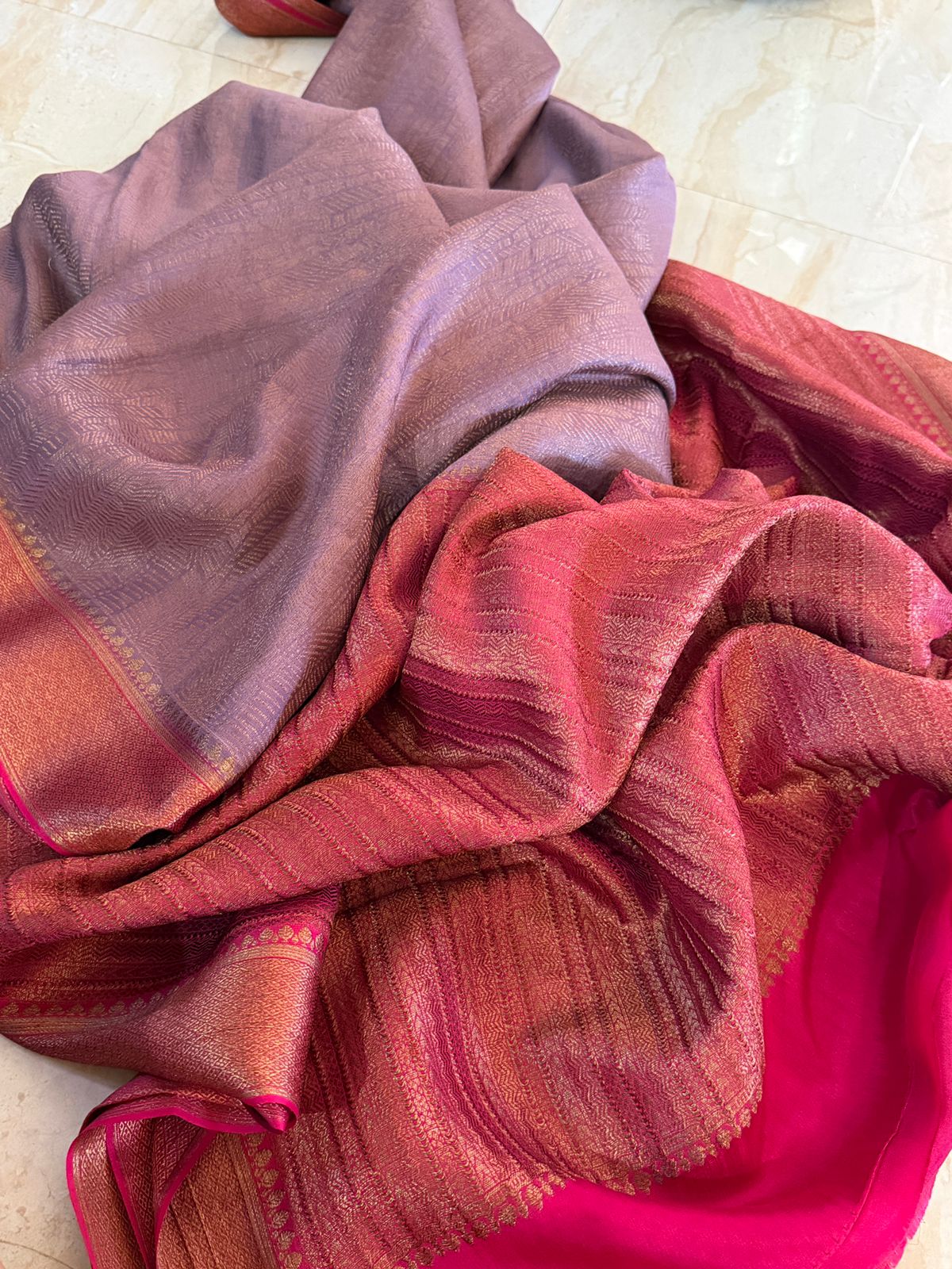 Mysore Brocade Crepe Silk Saree With Antiq Zari Weave