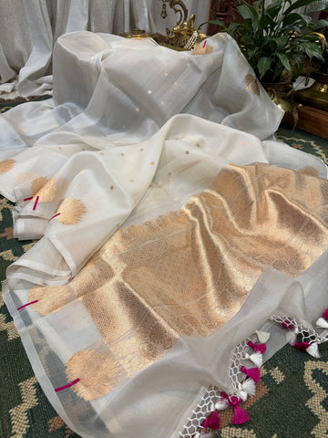 Pure Handloom Kora Banarasi Saree