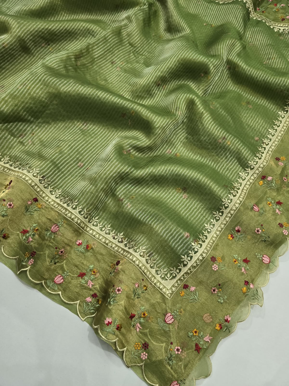 Pure Kora Tissue Silk Saree With Embroidery