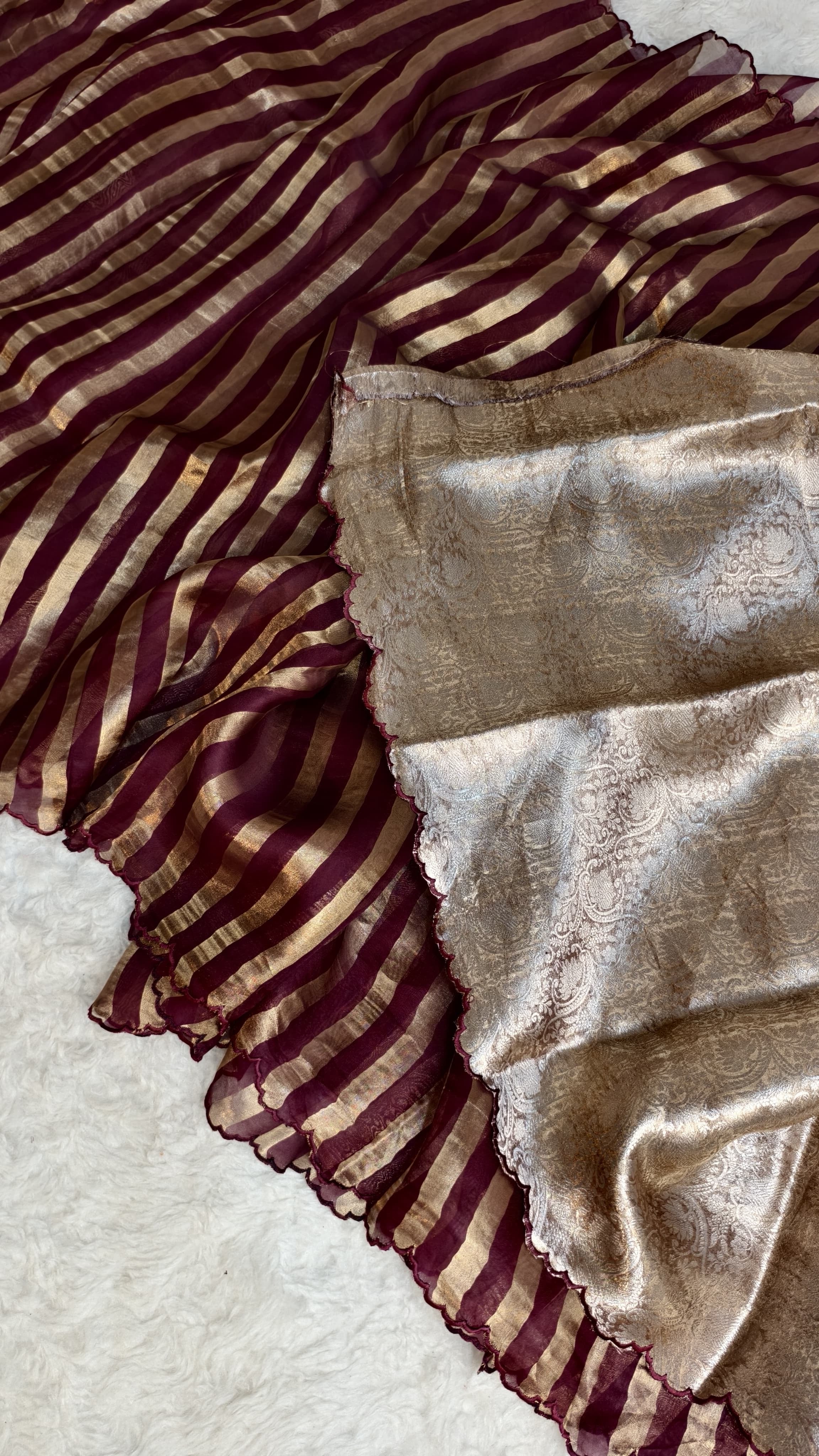 Banarasi Soft Glass Tissue Stripes Silk Saree with Tissue Brocade Blouse