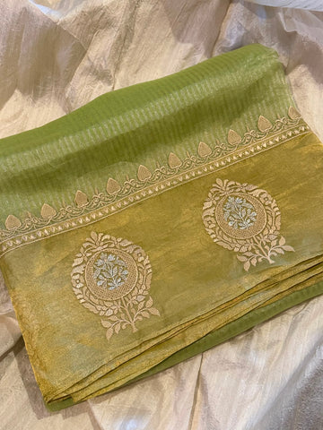 Pure Banarasi Soft Tissue Silk Saree With Embroidery Border Butta