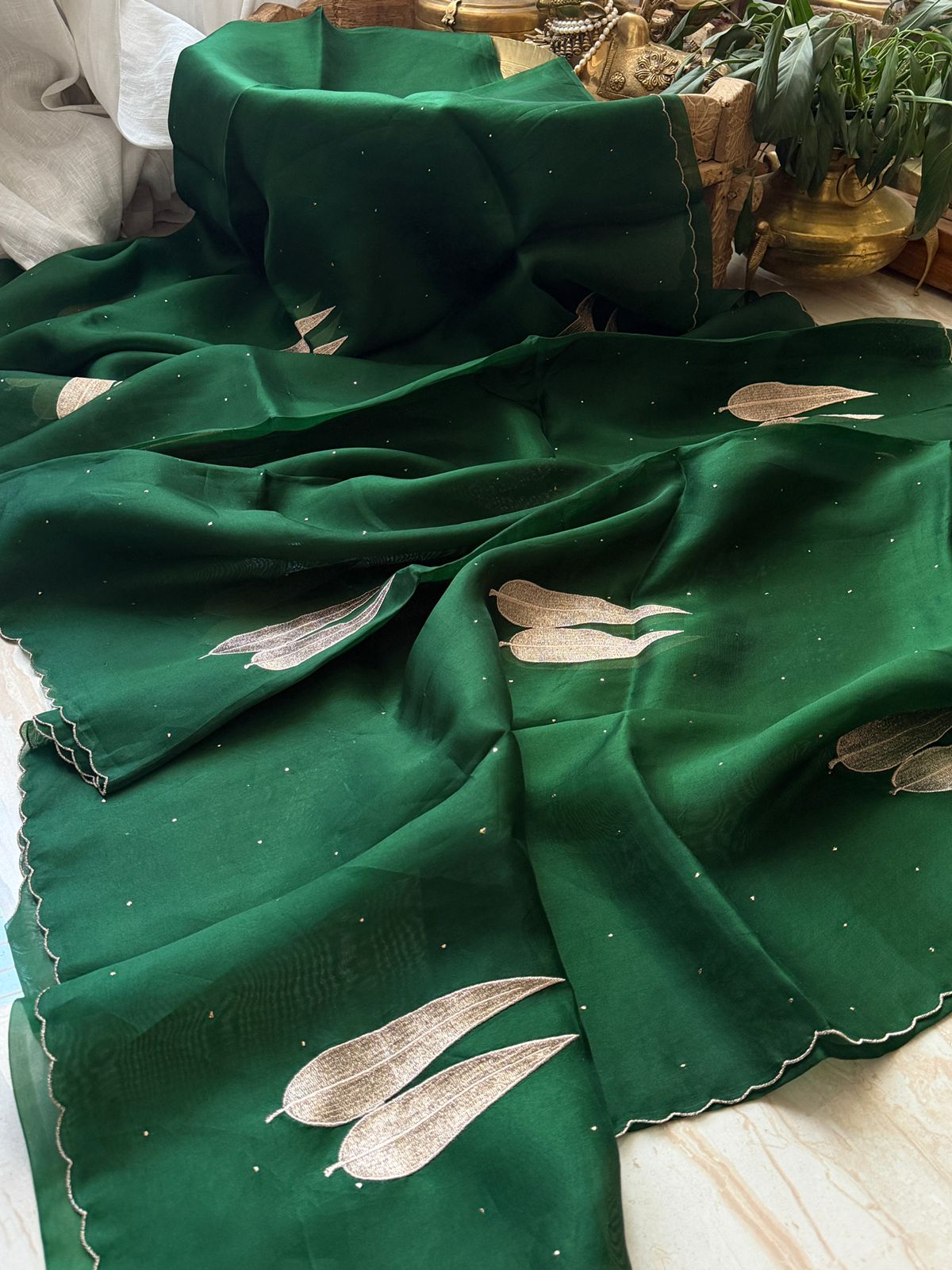 Pure Organza Elegance with Pita Leaf Motifs