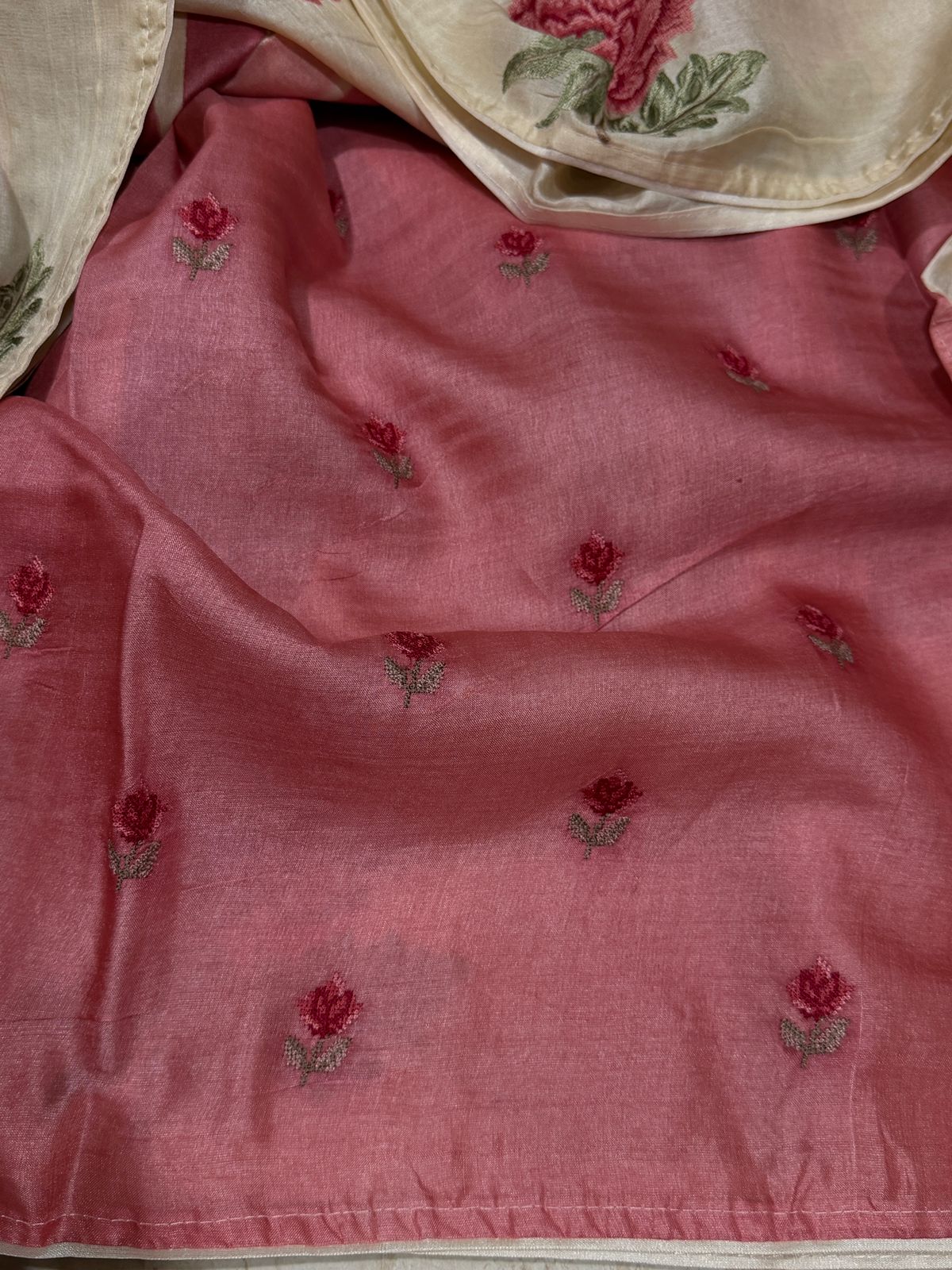 Tussar Silk Hand Brush Dye Saree with Cross Stitch Embroidery Buta