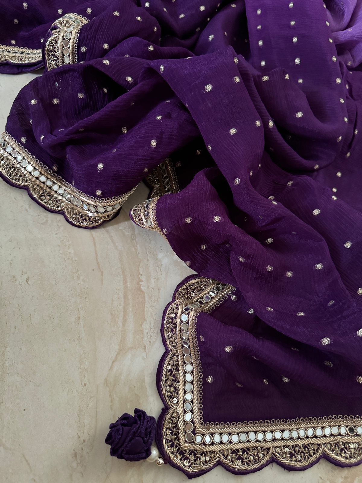 Designer Chiffon Hand Zardozi Embroidery Saree With Blouse