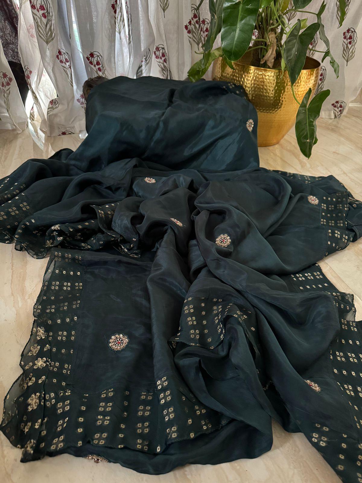 Elegant Satin Crepe Silk Designer Saree with Hand Zardozi Work