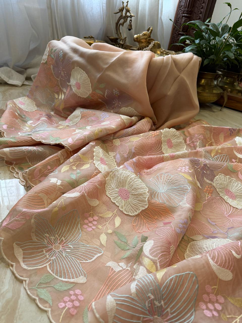 Pure Organza Silk Saree With Intricate Appliqué Work