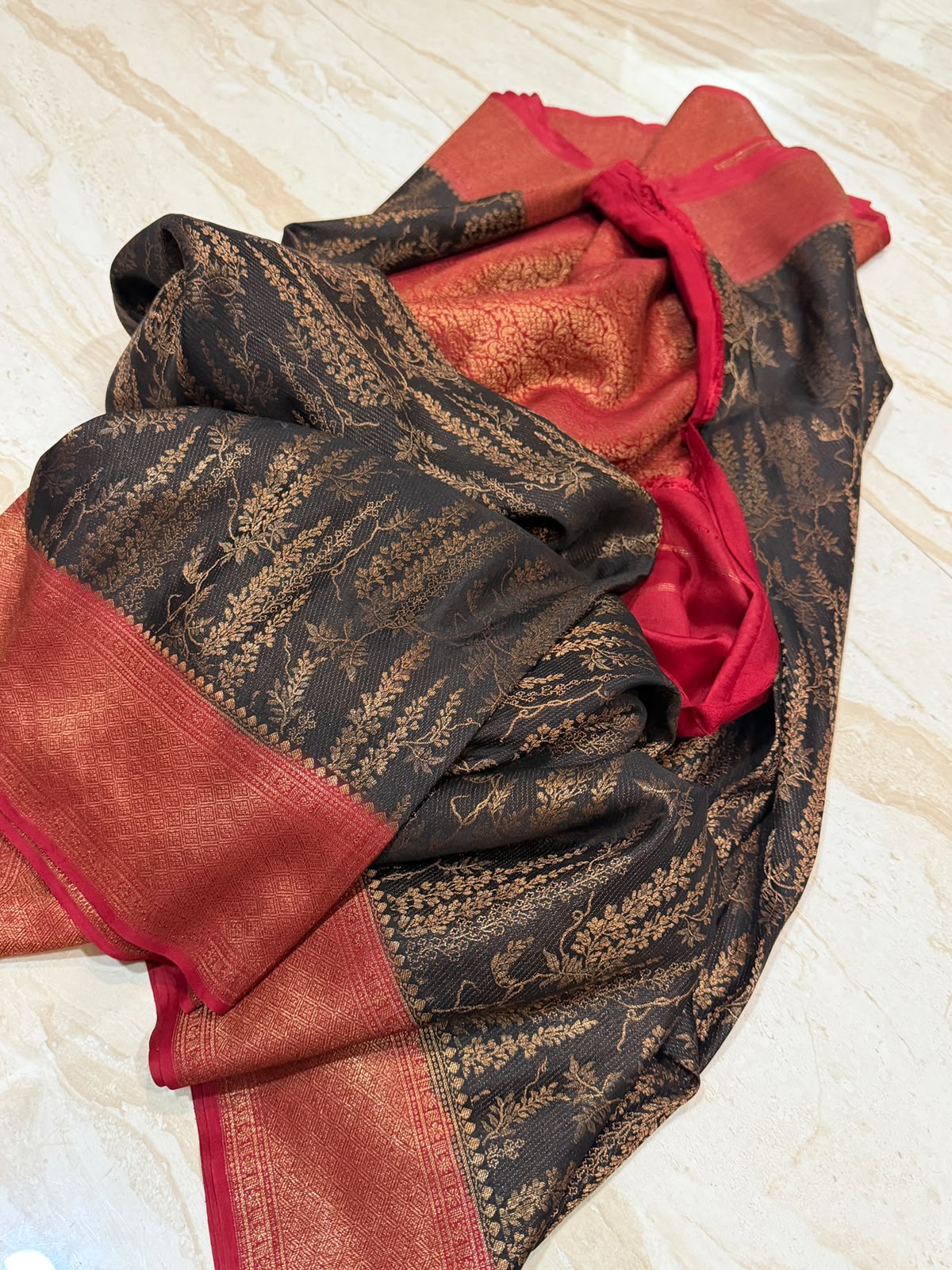 Mysore Brocade Crepe Silk Saree with Antique Zari Weave – Chap Dye