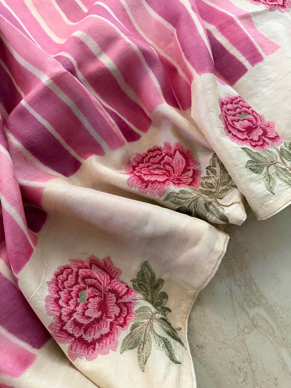 Tussar Silk Hand Brush Dye Saree with Cross Stitch Embroidery Buta