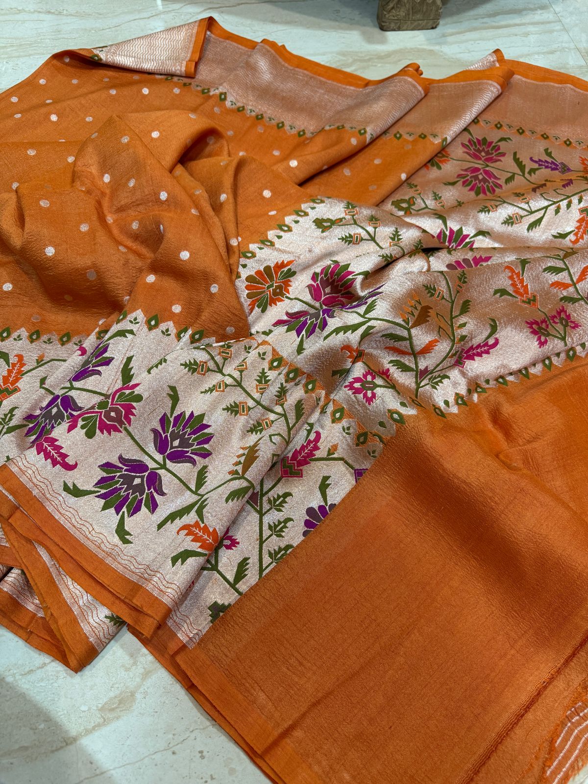 Pure Tussar Georgette Banarasi Saree with Paithani Weave