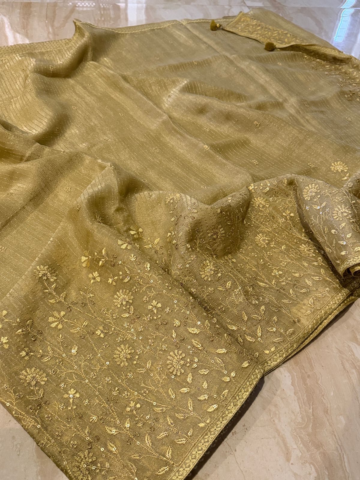 Mysore Tissue Georgette Soft Silk Saree With Machine Embroidery