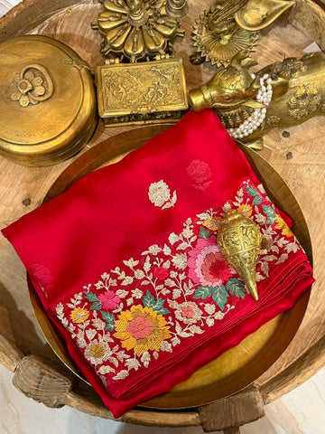 Pure Organza Silk Saree With Machine Embroidery