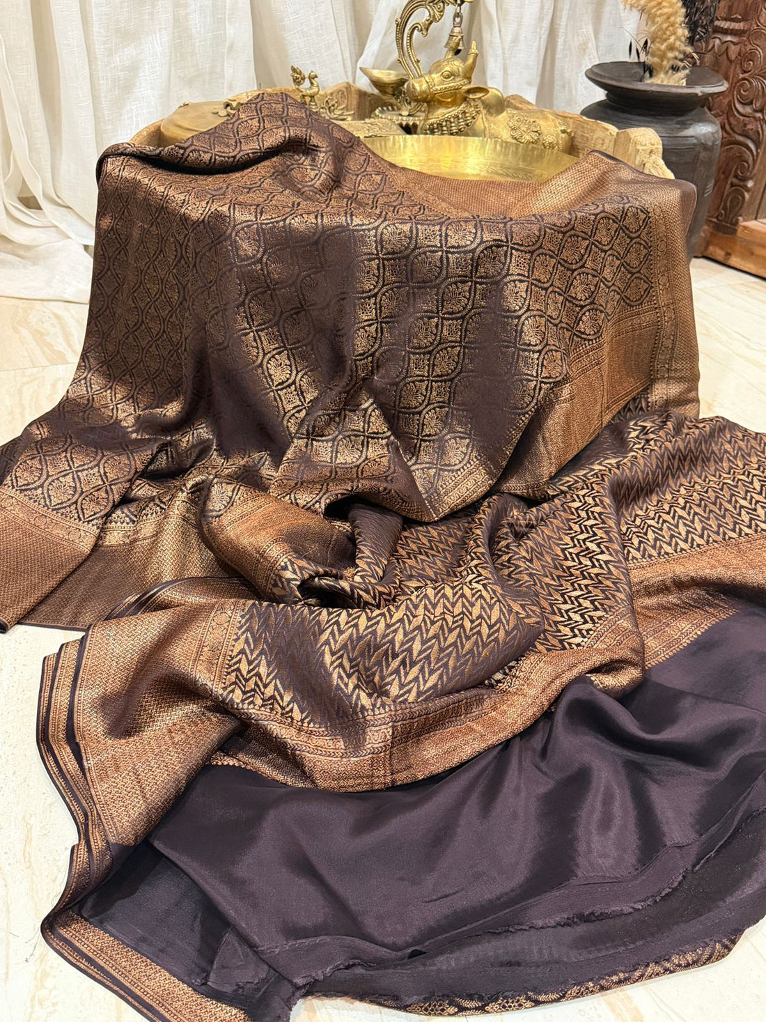Pure Mysore Brocade Crepe Silk Saree With Antiq Zari Weave
