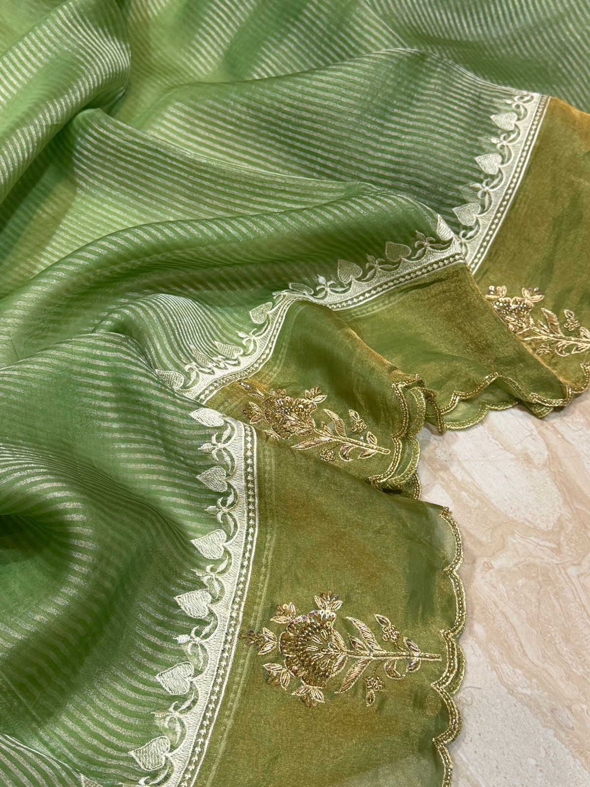 Designer Banarasi Soft Tissue Silk Saree with Rich Zardozi Work