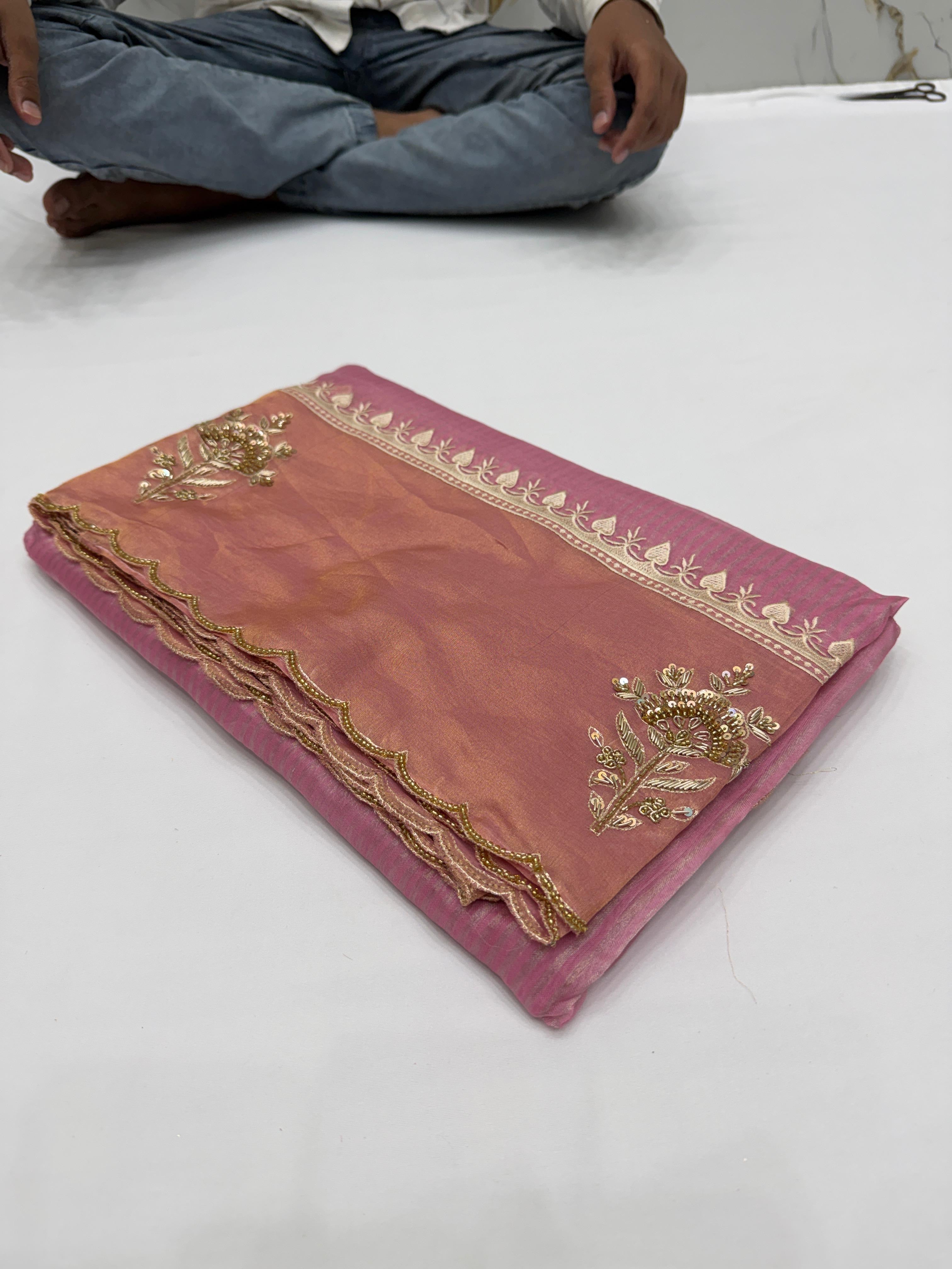 Designer Banarasi Soft Tissue Silk Saree with Rich Zardozi Work