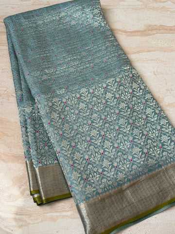 Pure Mysore Brocade Crepe Silk Saree With Meenakari Weave