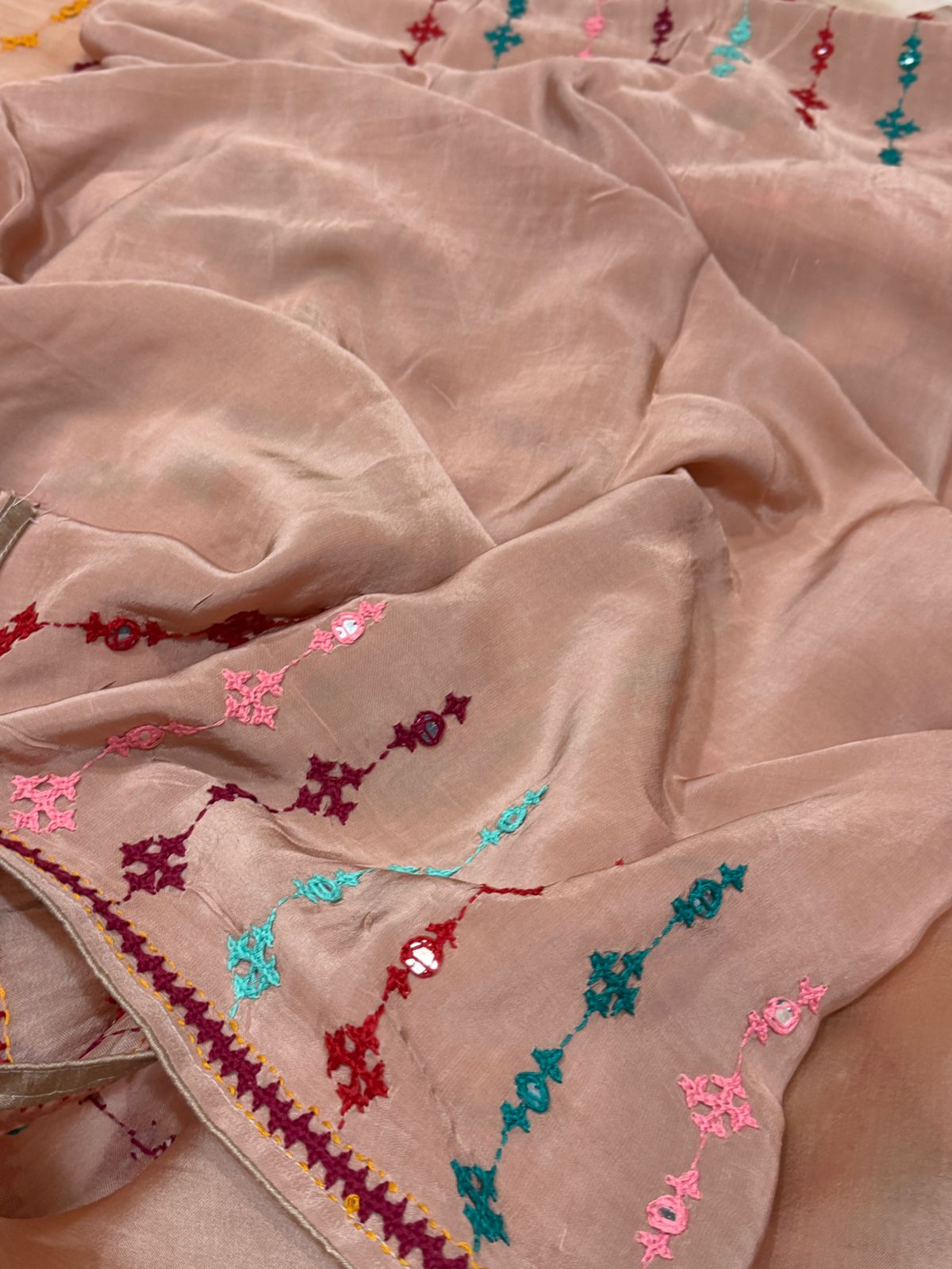 Pure Organza Saree With Kutch Embroidery All Over