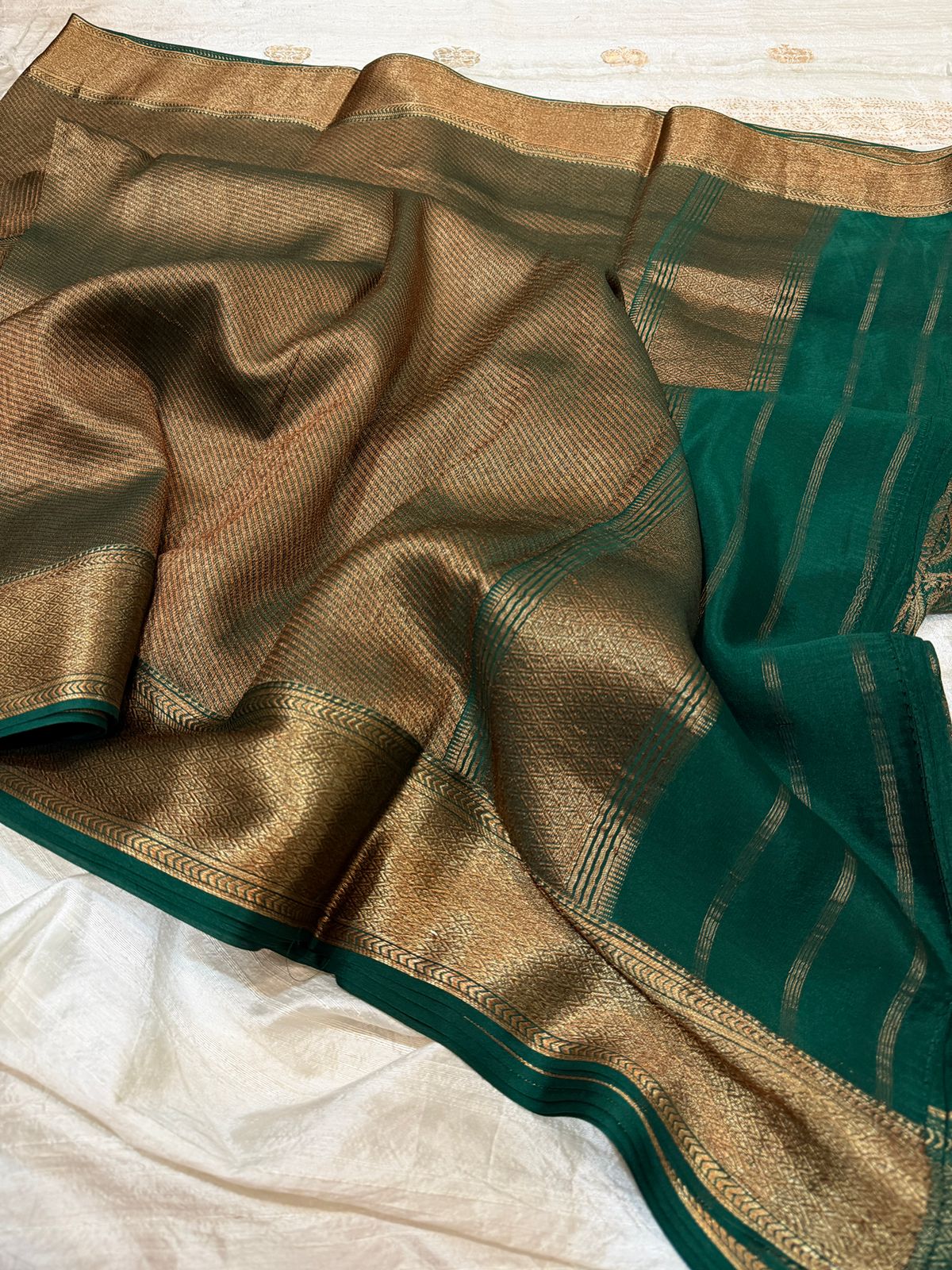 Pure Mysore Brocade Crepe Silk Saree With Antiq Zari