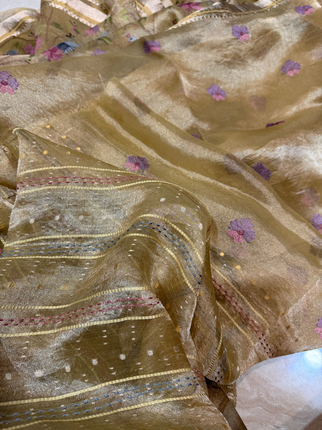 Pure Handloom Tissue Silk Banarasi Saree With Embroidery
