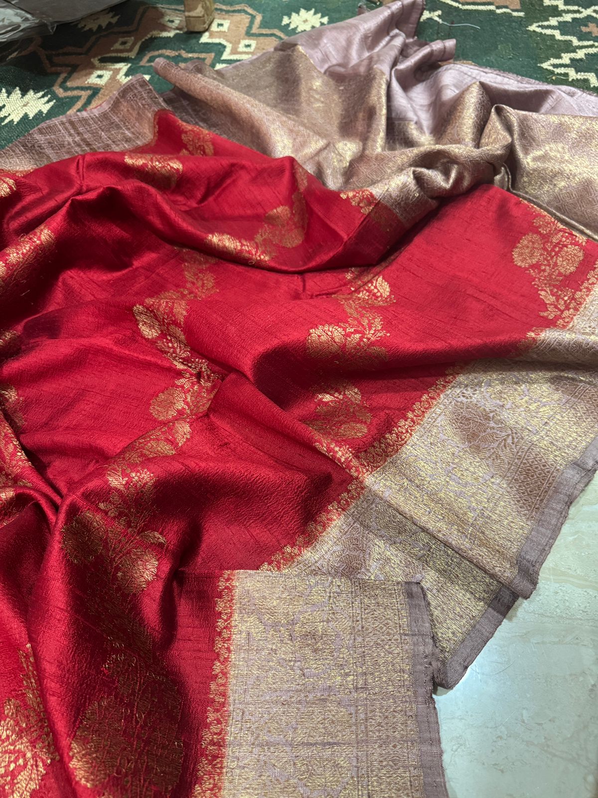 Raw Silk Leheriya Weave Banarasi Saree
