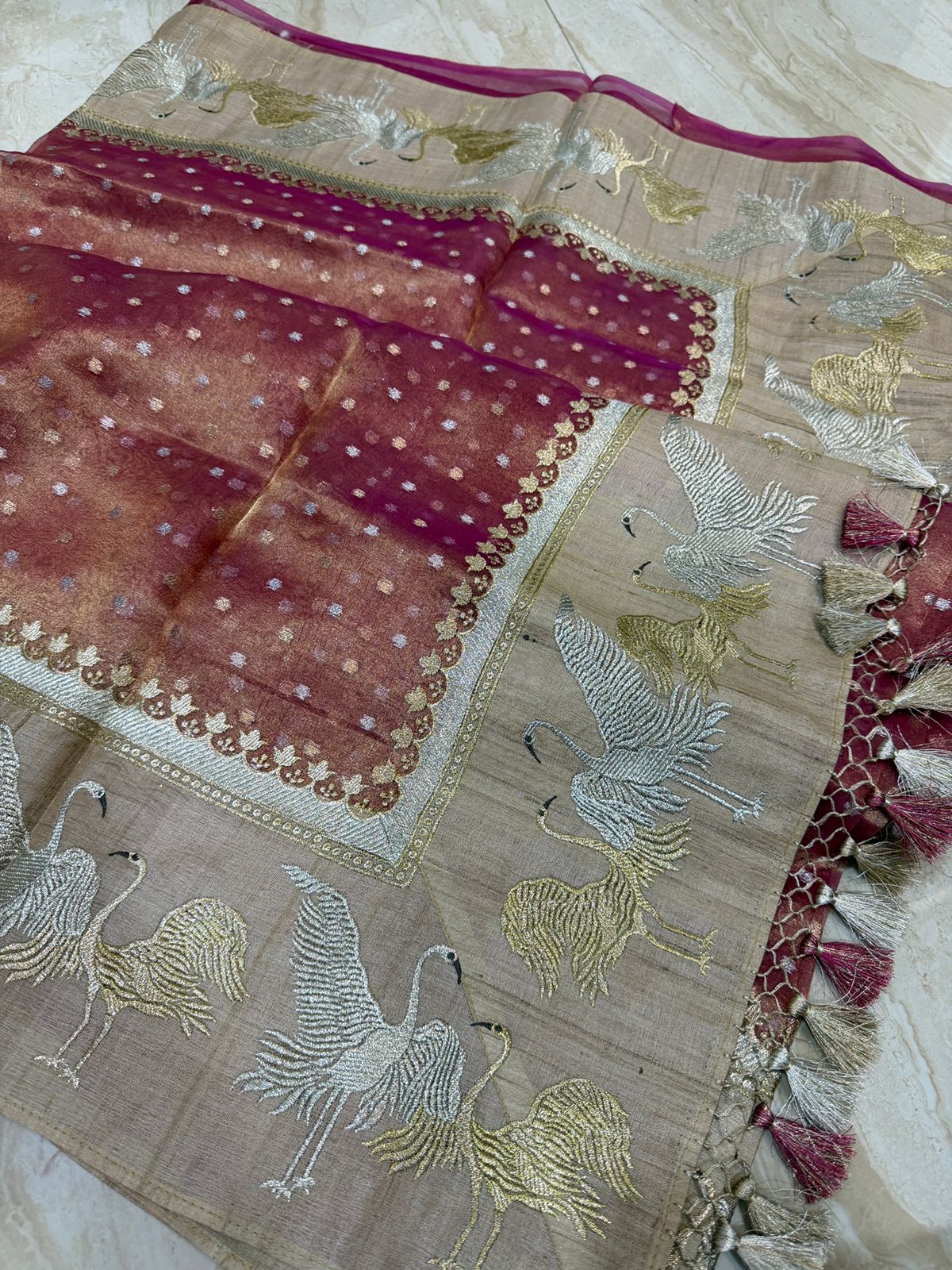Banarasi Soft Tissue Silk Saree With Tussar Border