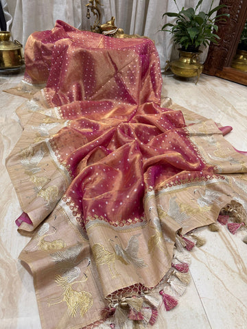 Banarasi Soft Tissue Silk Saree With Tussar Border