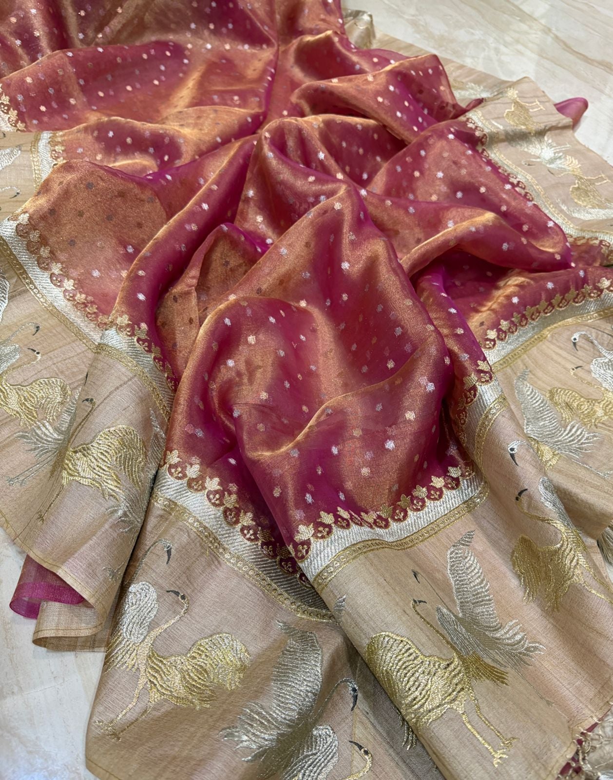 Banarasi Soft Tissue Silk Saree With Tussar Border
