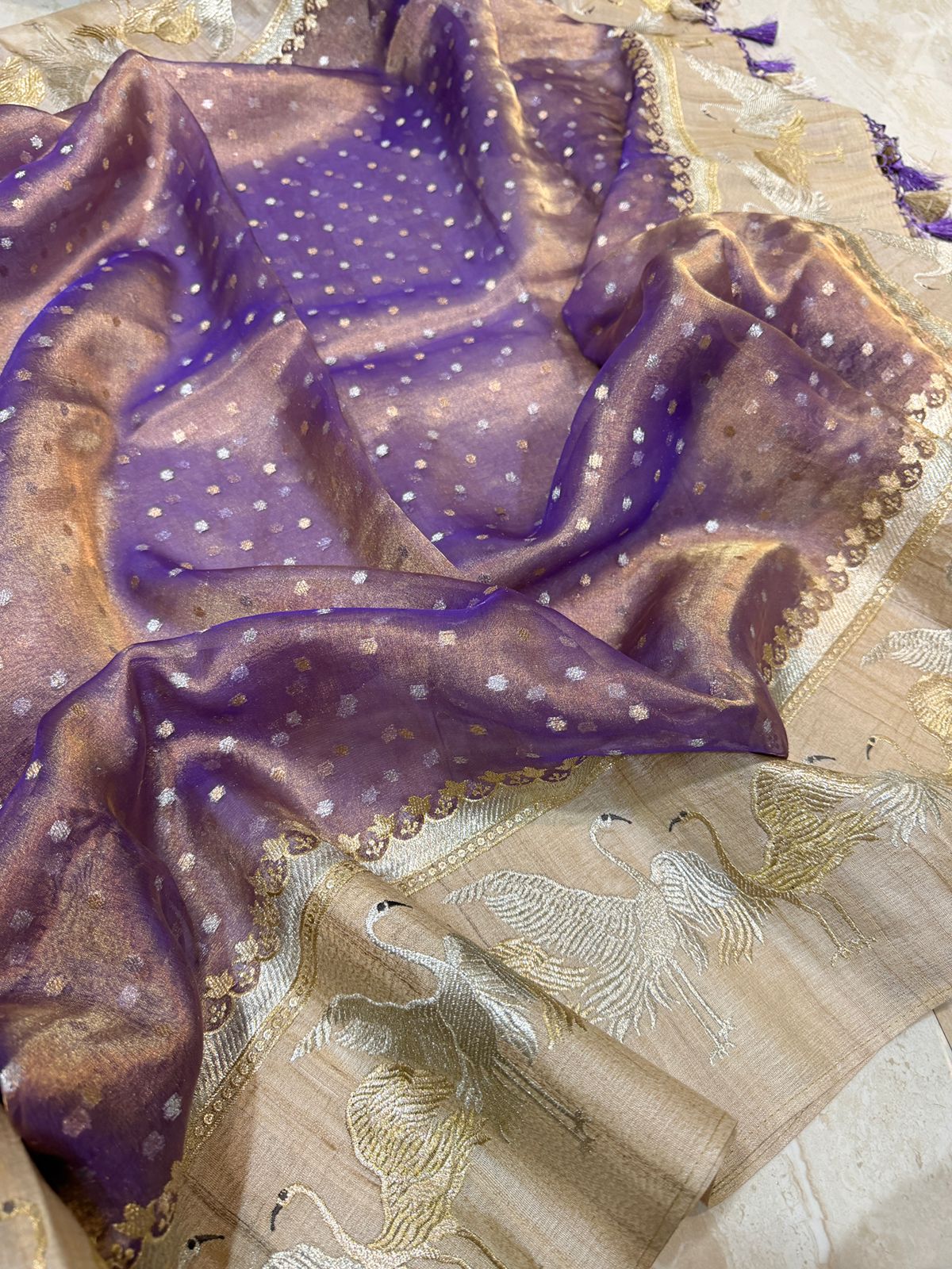 Banarasi Soft Tissue Silk Saree With Tussar Border