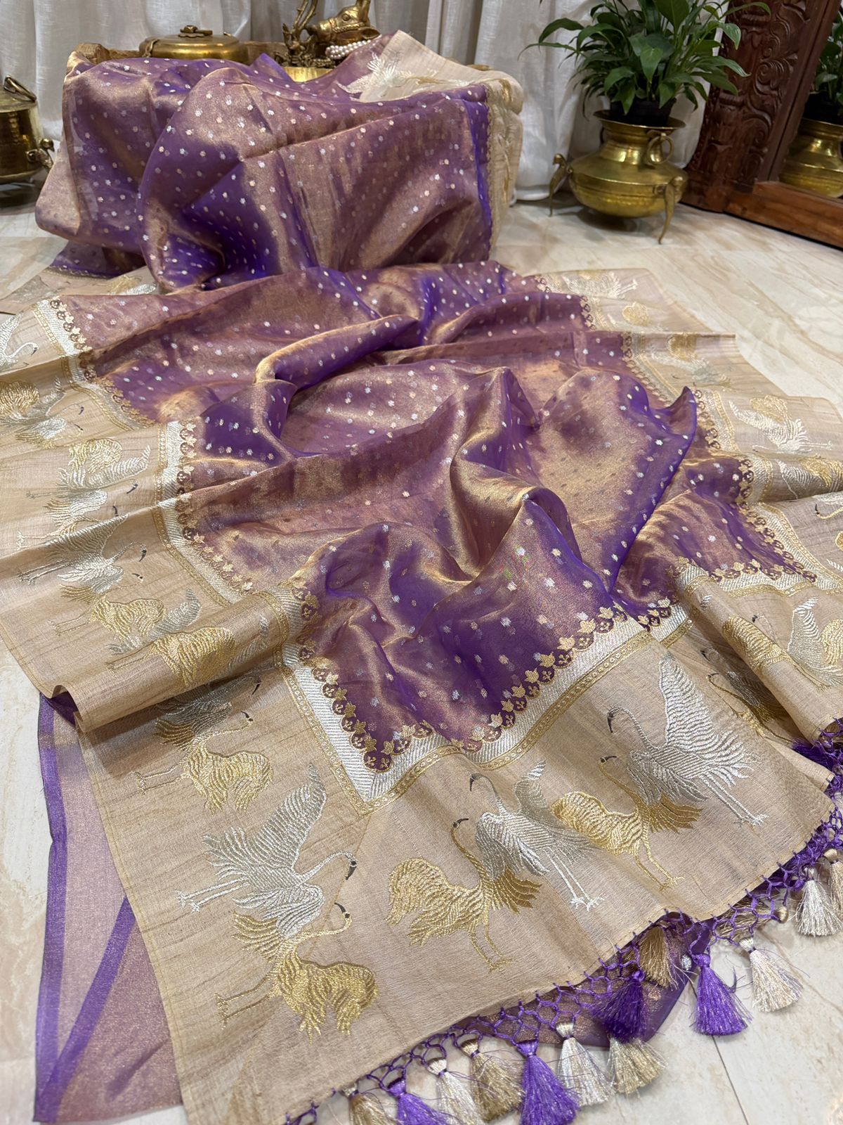 Banarasi Soft Tissue Silk Saree With Tussar Border