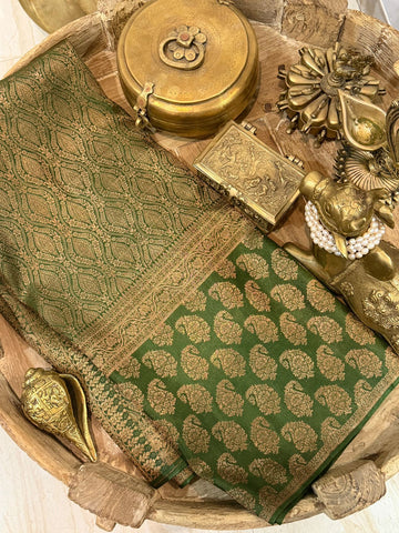 Pure Mysore Brocade Crepe Silk Saree With Antiq Zari Weave