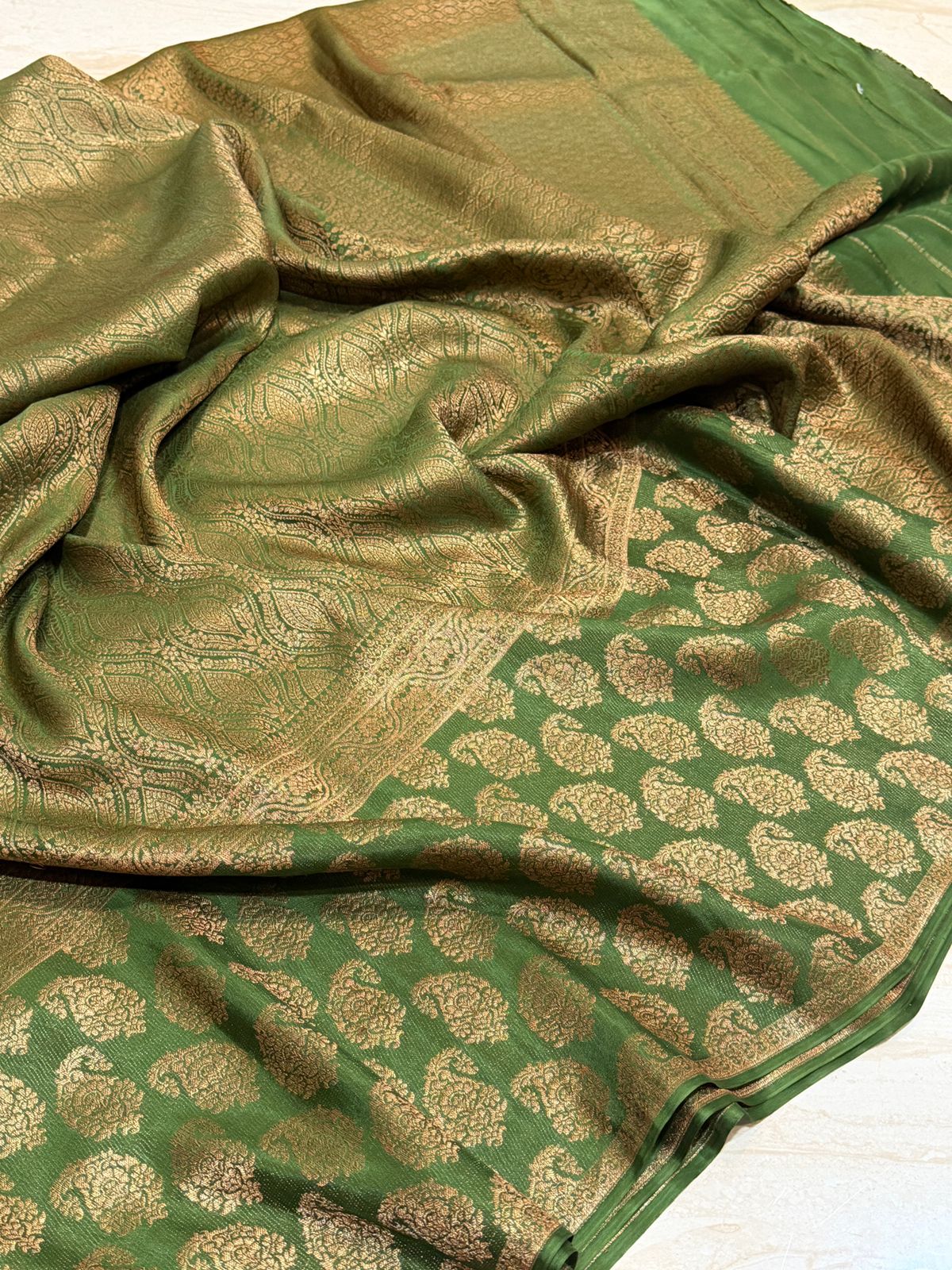 Pure Mysore Brocade Crepe Silk Saree With Antiq Zari Weave