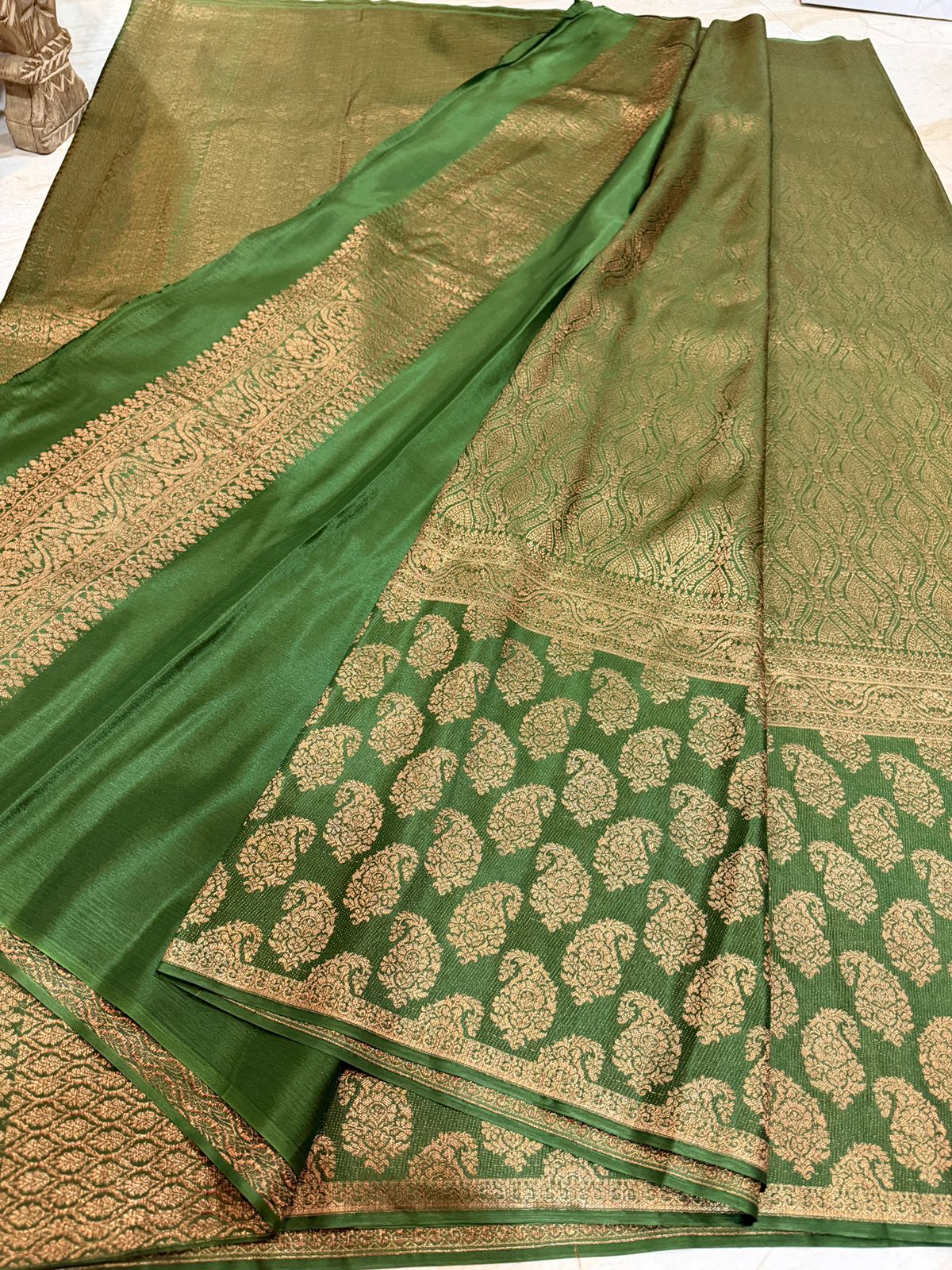 Pure Mysore Brocade Crepe Silk Saree With Antiq Zari Weave