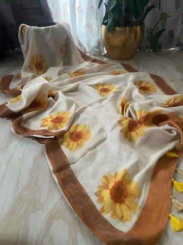 Pure Linen By Linen Digital Print Saree