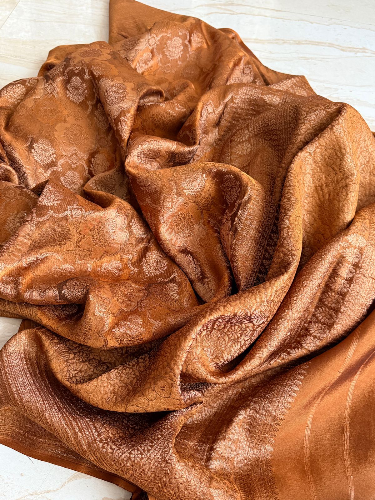 Pure Mysore Brocade Crepe Silk Saree With Antiq Zari Weave
