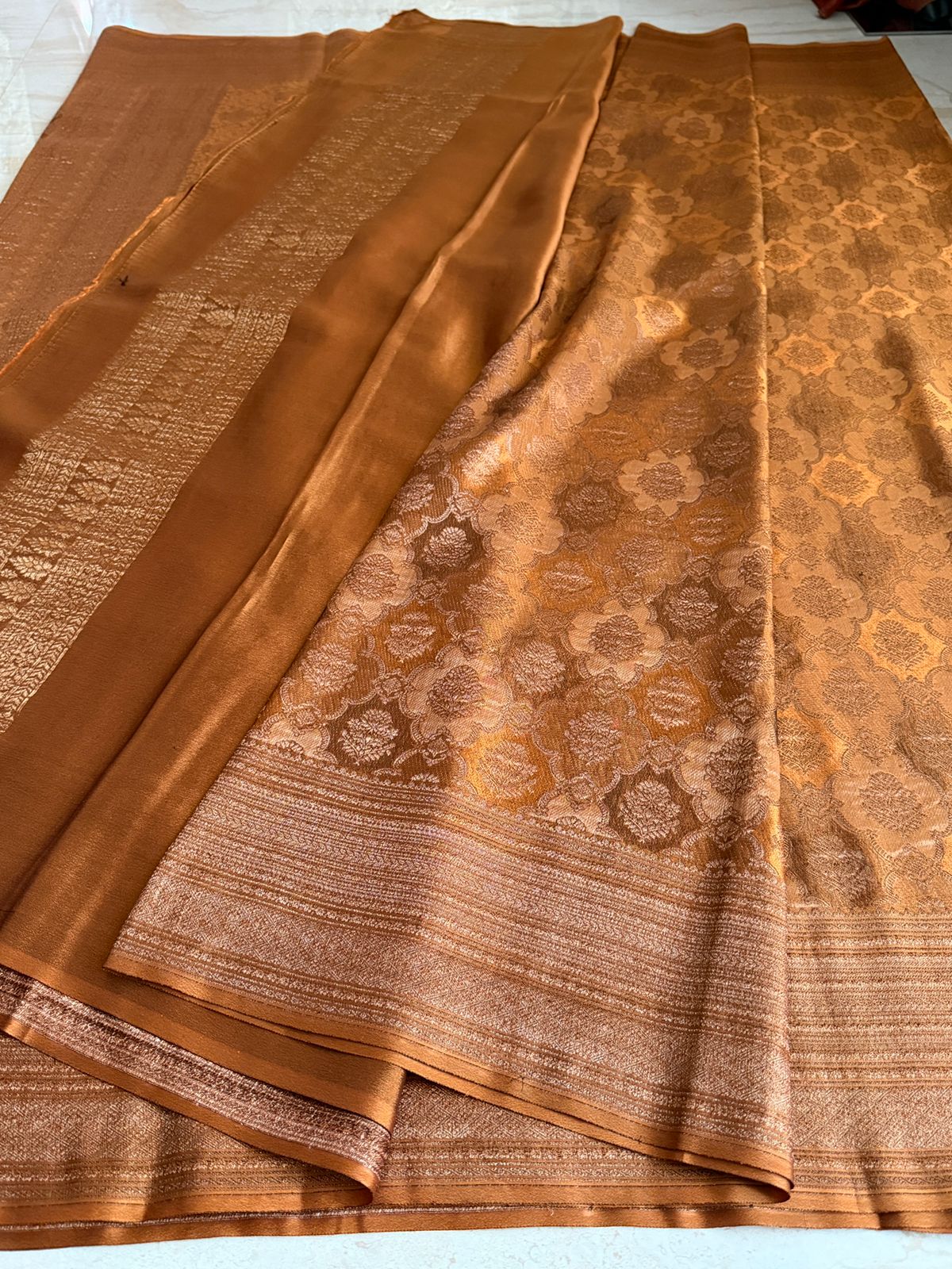 Pure Mysore Brocade Crepe Silk Saree With Antiq Zari Weave